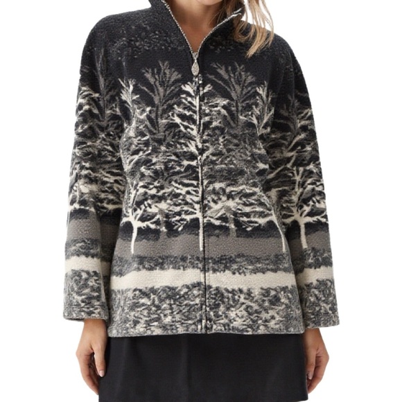 Tradition Country Collection Winter Tree Pattern Zip Fleece Size M - Picture 2 of 6